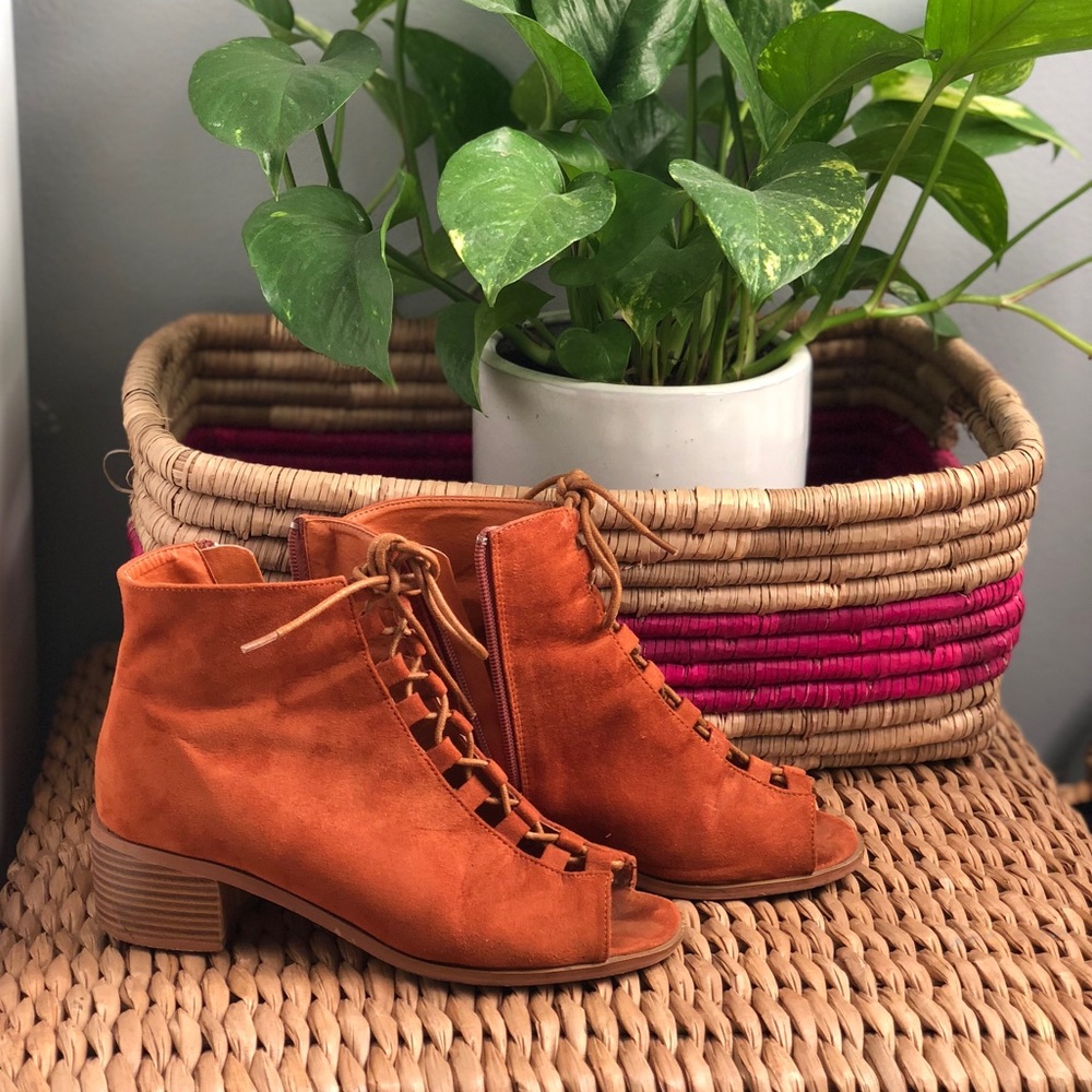 Lace up peep-toe booties